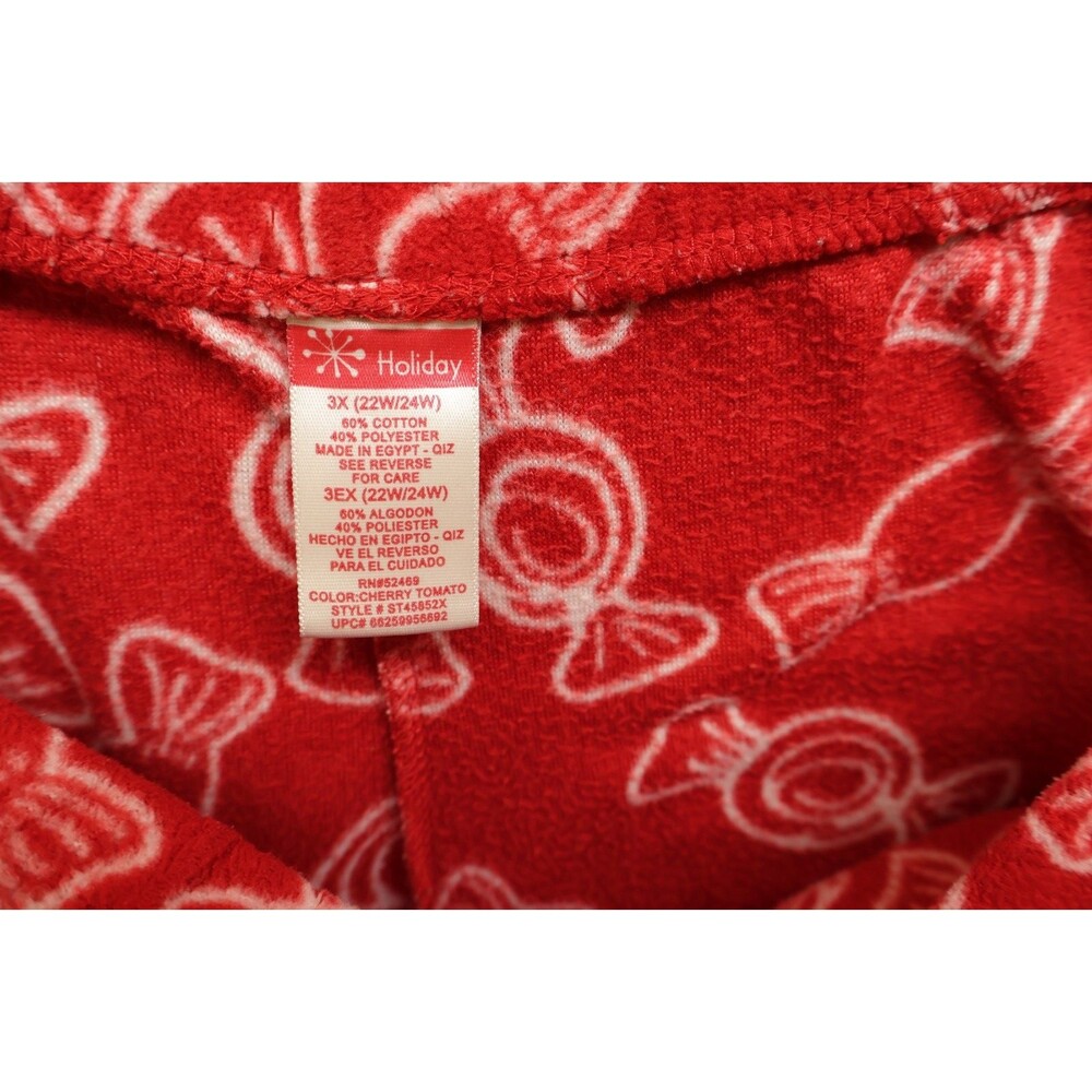Holiday Womens Fleece Pajama Pants Red Candy Print Soft Cozy Sleep Size 3XL - Picture 3 of 7